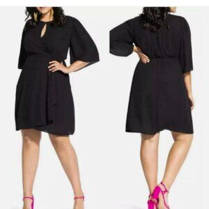 City Chic 18W, Black Jolie Faux Wrap Dress, Surplice Knee Length
